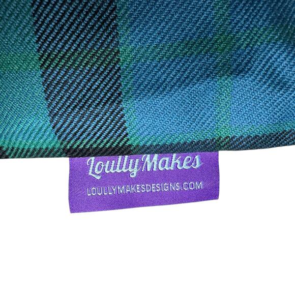 LOULLY MAKES DESIGNS Plaid Floral Wool Cotton Reversible Scarf Blue Green - Picture 5 of 6